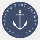 Nautical Navy and White Anchor Baby shower Ronde Sticker (Voorkant)