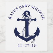 Nautical Navy and White Anchor Baby shower Wijn Etiket (Enkel label)
