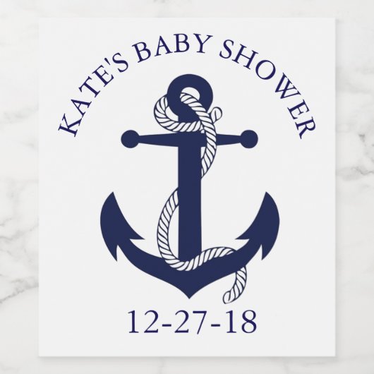 Nautical Navy and White Anchor Baby shower Wijn Etiket (Enkel label)