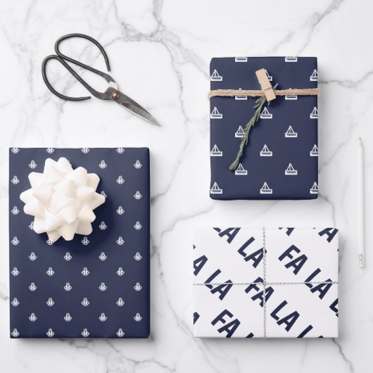 Nautical Navy and White Fa La La Inpakpapier Vel (Voorkant)