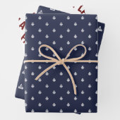 Nautical Navy and White Fa La La La Wrapping Paper (In situ)