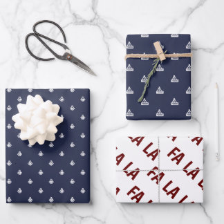 Nautical Navy and White Fa La La La Wrapping Paper