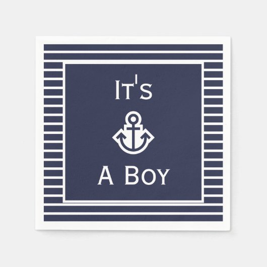 Nautical Navy and White Het is een jongen gestript Servet (Voorkant)