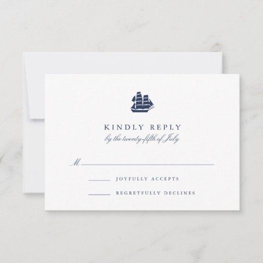 Nautical Navy and White Ship RSVP Card (Voorkant)