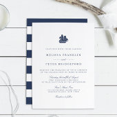 Nautical Navy and White Ship Wedding Invitation Kaart