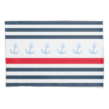 Nautical Navy and White Stripe Anchor Pillow Hoesj
