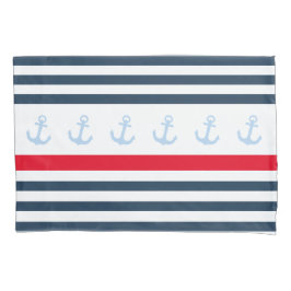 Nautical Navy and White Stripe Anchor Pillow Hoesj Kussensloop