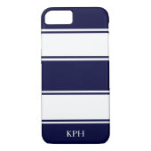 Nautical Navy and White Stripe Monogram Case-Mate iPhone Case (Achterkant)