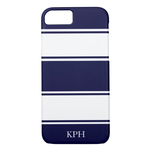Nautical Navy and White Stripe Monogram Case-Mate iPhone Case (Achterkant)