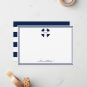 Nautical Navy and White Stripe Monogram Note Kaart Notitiekaartje (Voorkant / Achterkant in situ)