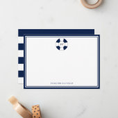 Nautical Navy and White Stripe Monogram Note Kaart Notitiekaartje (Voorkant / Achterkant in situ)