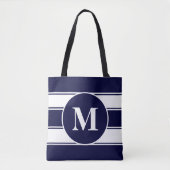 Nautical Navy and White Stripe Monogram Tote Bag (Voorkant)