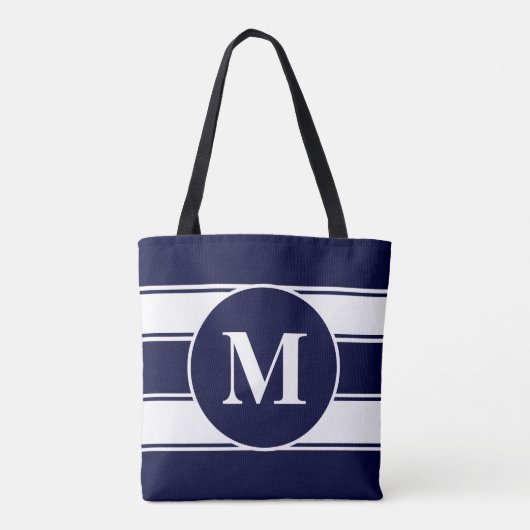 Nautical Navy and White Stripe Monogram Tote Bag (Achterkant)