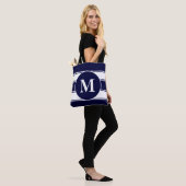 Nautical Navy and White Stripe Monogram Tote Bag (Op model)