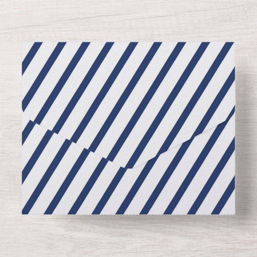 Nautical Navy and White Stripes All In One Uitnodiging (Achterkant)