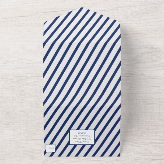 Nautical Navy and White Stripes All In One Uitnodiging (Buitenkant)