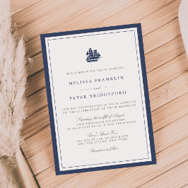 Nautical Navy and White Wedding Invitation | Schip Kaart