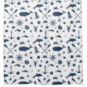 Nautical Navy and White Whale Dolpin Crab Elegant Douchegordijn (Voorkant)