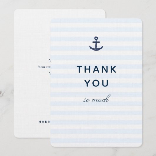 Nautical Navy Anker Blauwe Strepen Dank u kaart (Voorkant / Achterkant)