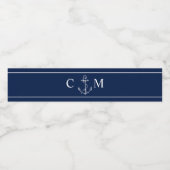 Nautical Navy Anker Initiaal Bruiloft Waterfles Etiket (Enkel label)