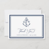 Nautical Navy Anker Monogram Bruiloft Bedankkaart (Voorkant)