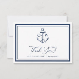 Nautical Navy Anker Monogram Bruiloft Bedankkaart