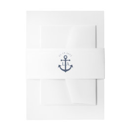 Nautical Navy Anker Monogram Bruiloft Uitnodigingen Wikkel