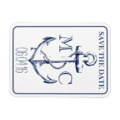 Nautical Navy Anker Monogram | De datum opslaan Magneet (Horizontaal)