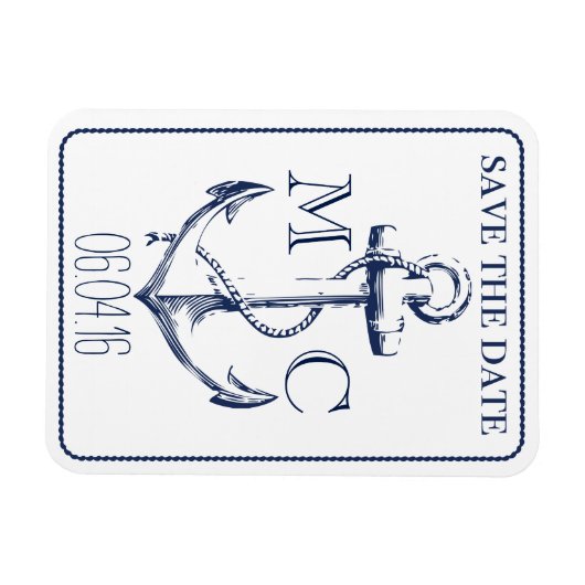 Nautical Navy Anker Monogram | De datum opslaan Magneet (Horizontaal)