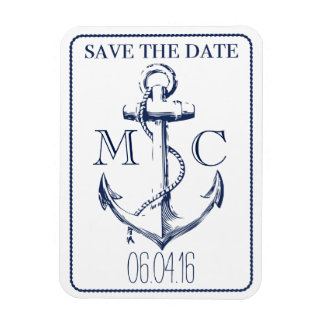 Nautical Navy Anker Monogram | De datum opslaan Magneet