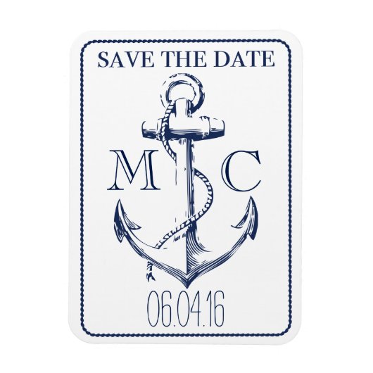 Nautical Navy Anker Monogram | De datum opslaan Magneet (Verticaal)
