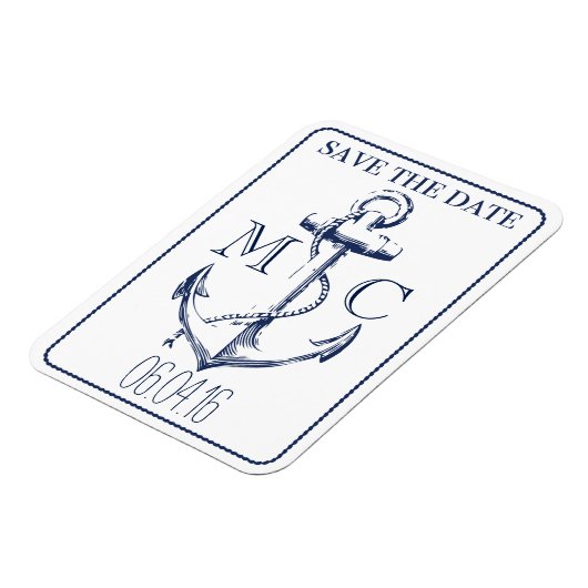 Nautical Navy Anker Monogram | De datum opslaan Magneet (Linkerzijde)