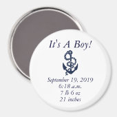 Nautical Navy Anker Patroon Geboorte Aankondiginge Magneet (Voorkant / Achterkant)