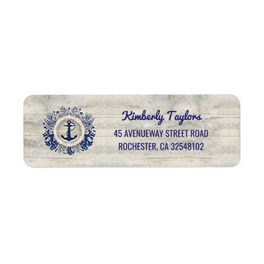 Nautical Navy Anker Rustiek Driftwood Beach Etiket (Voorkant)