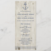 Nautical Navy Anker Rustieke Houten Bruiloft Programmakaart (Voorkant)