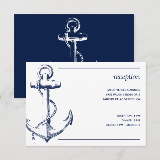 Nautical Navy Anker Witte Ontvangst Informatiekaartje (Voorkant / Achterkant)