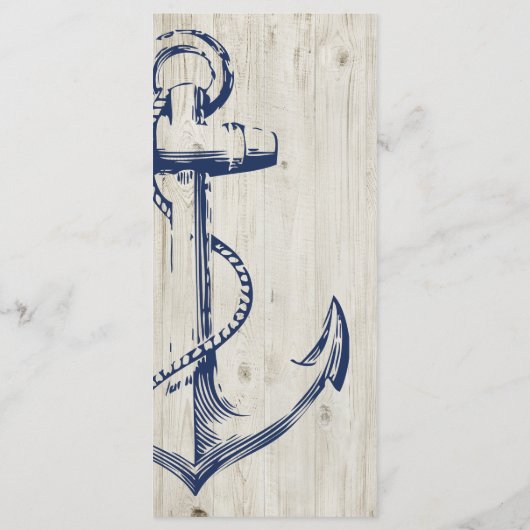 Nautical Navy Anker Zee Rustieke Houten Bruiloft Menu (Achterkant)