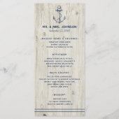 Nautical Navy Anker Zee Rustieke Houten Bruiloft Menu (Voorkant)