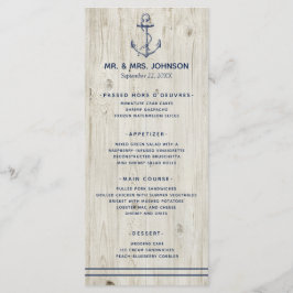 Nautical Navy Anker Zee Rustieke Houten Bruiloft Menu
