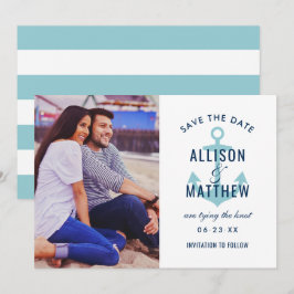 Nautical Navy Aqua Blue Anchor Wedding Photo Save The Date