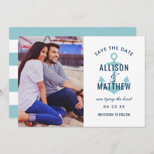 Nautical Navy Aqua Blue Anchor Wedding Photo Save The Date