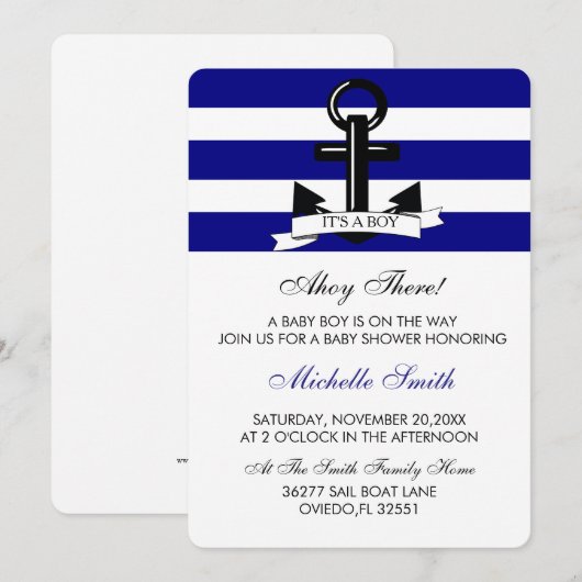 Nautical Navy Baby Boy Shower Uitnodiging (Voorkant / Achterkant)