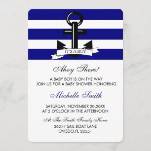 Nautical Navy Baby Boy Shower Uitnodiging