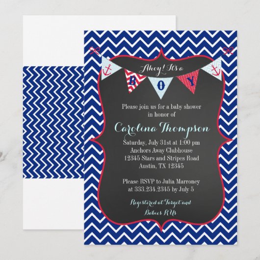 Nautical Navy Baby Boy Shower Uitnodiging (Voorkant / Achterkant)