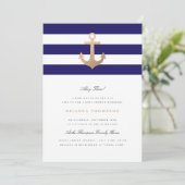 Nautical Navy Baby shower Invitation Kaart (Staand voorkant)