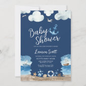 Nautical Navy Baby shower Invitation Waterverf Kaart (Voorkant)