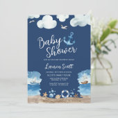 Nautical Navy Baby shower Invitation Waterverf Kaart (Staand voorkant)
