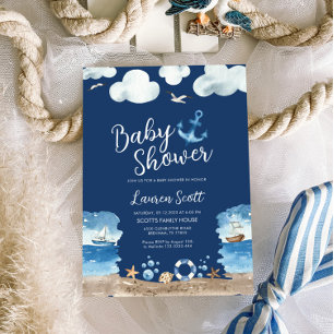 Nautical Navy Baby shower Invitation Waterverf Kaart