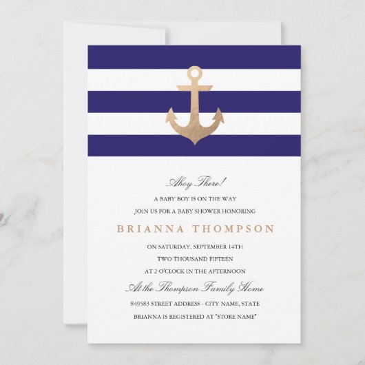 Nautical Navy Baby shower Kaart (Voorkant)