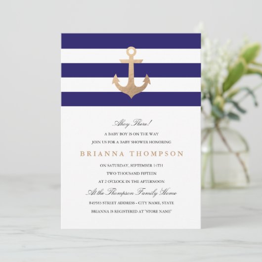 Nautical Navy Baby shower Kaart (Staand voorkant)